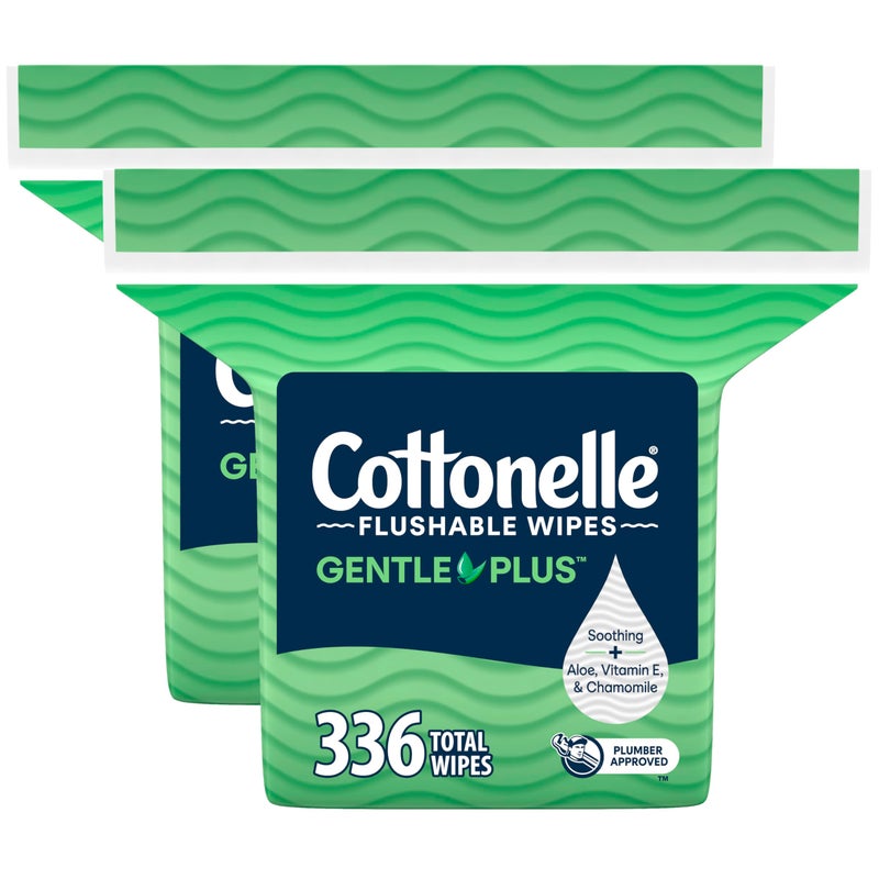 Cottonelle GentlePlus Flushable Wet Wipes with Aloe Vitamin E 2 Refill Packs 168 Wipes Per Pack 336 Total Packaging May Vary